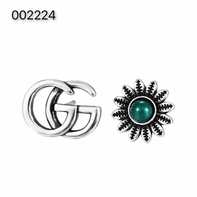 Gucci Double G and Floral Green Stone Stud Earrings 2