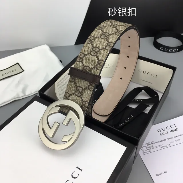 Gucci Double G Belt Beige Brown GG Monogram Canvas Interlocking Buckle Leather Belt 4