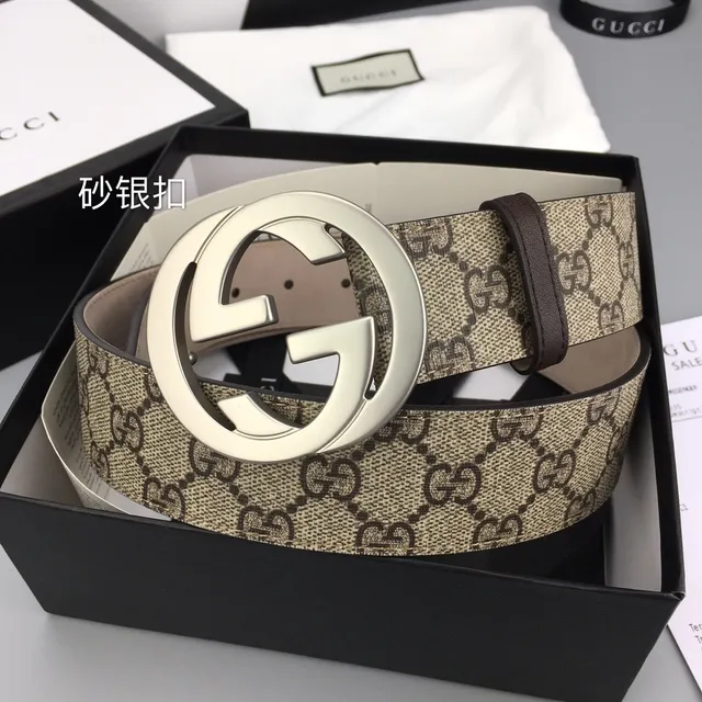 Gucci Double G Belt Beige Brown GG Monogram Canvas Interlocking Buckle Leather Belt 5