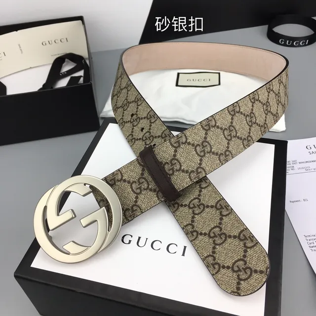 Gucci Double G Belt Beige Brown GG Monogram Canvas Interlocking Buckle Leather Belt 6