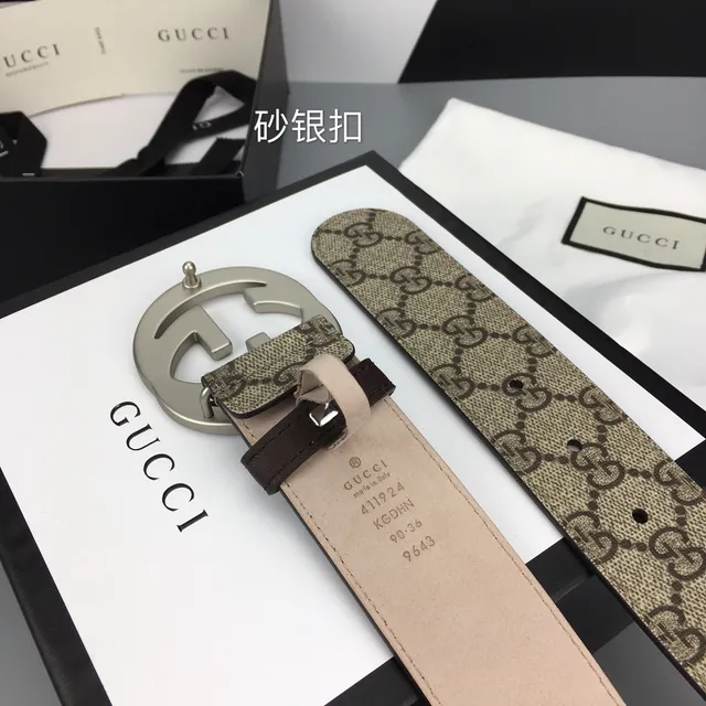 Gucci Double G Belt Beige Brown GG Monogram Canvas Interlocking Buckle Leather Belt 8