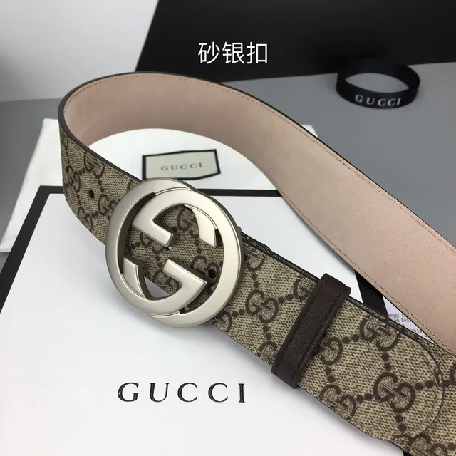 Gucci Double G Belt Beige Brown GG Monogram Canvas Interlocking Buckle Leather Belt 9