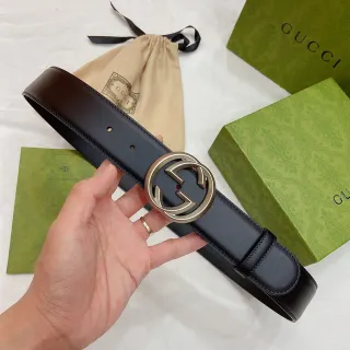 Gucci Double G बेल्ट काला चमड़ा सोने जैसी टोन बक़ल चमड़ा बेल्ट