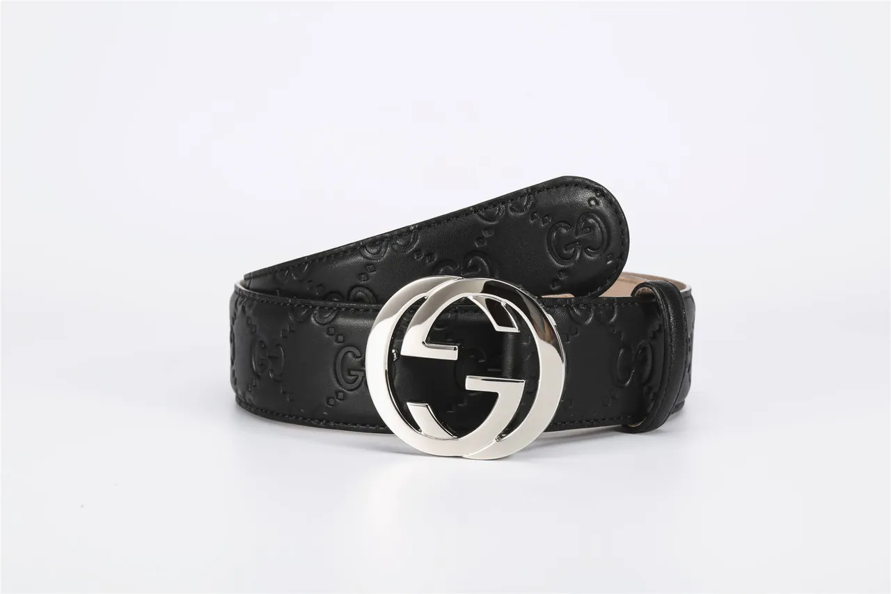 Gucci Double G Belt Black Silver Interlocking Buckle Embossed GG Monogram Leather Belt 5