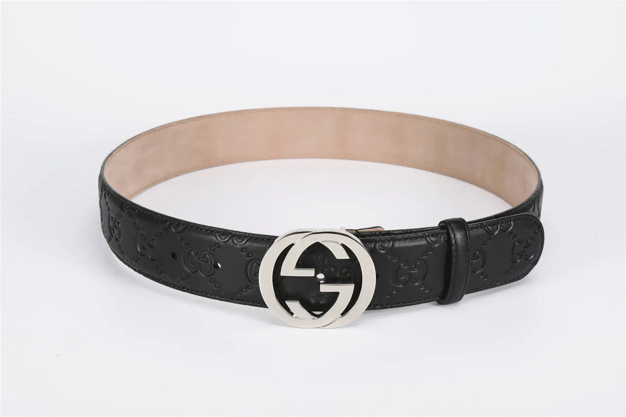 Gucci Double G Belt Black Silver Interlocking Buckle Embossed GG Monogram Leather Belt 7