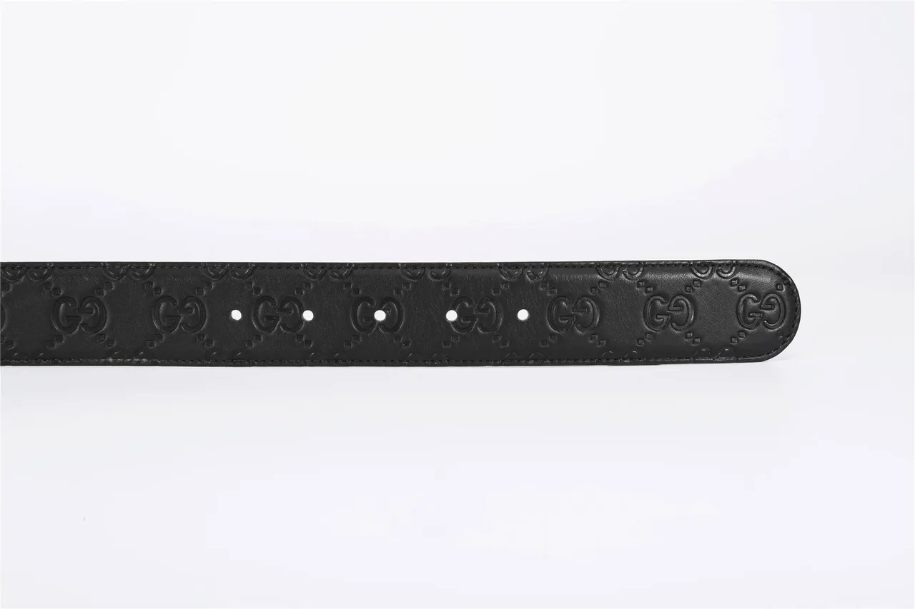 Gucci Double G Belt Black Silver Interlocking Buckle Embossed GG Monogram Leather Belt 9