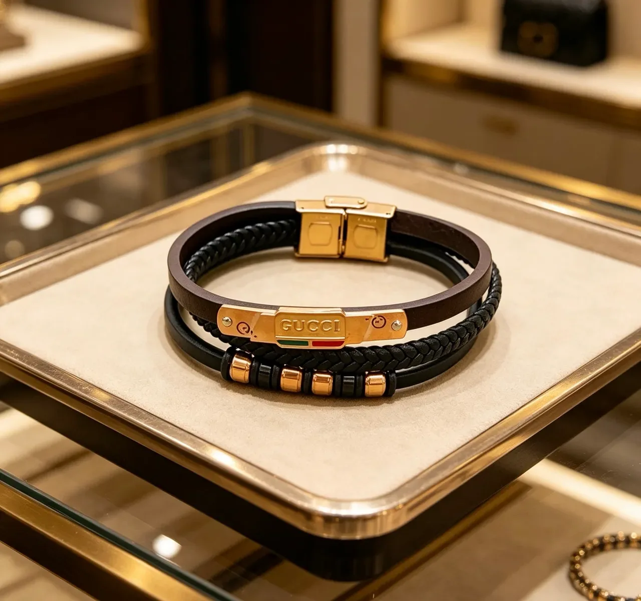 Gucci Bracelet en Cordon Tressé et Cuir avec Double Enroulement 2