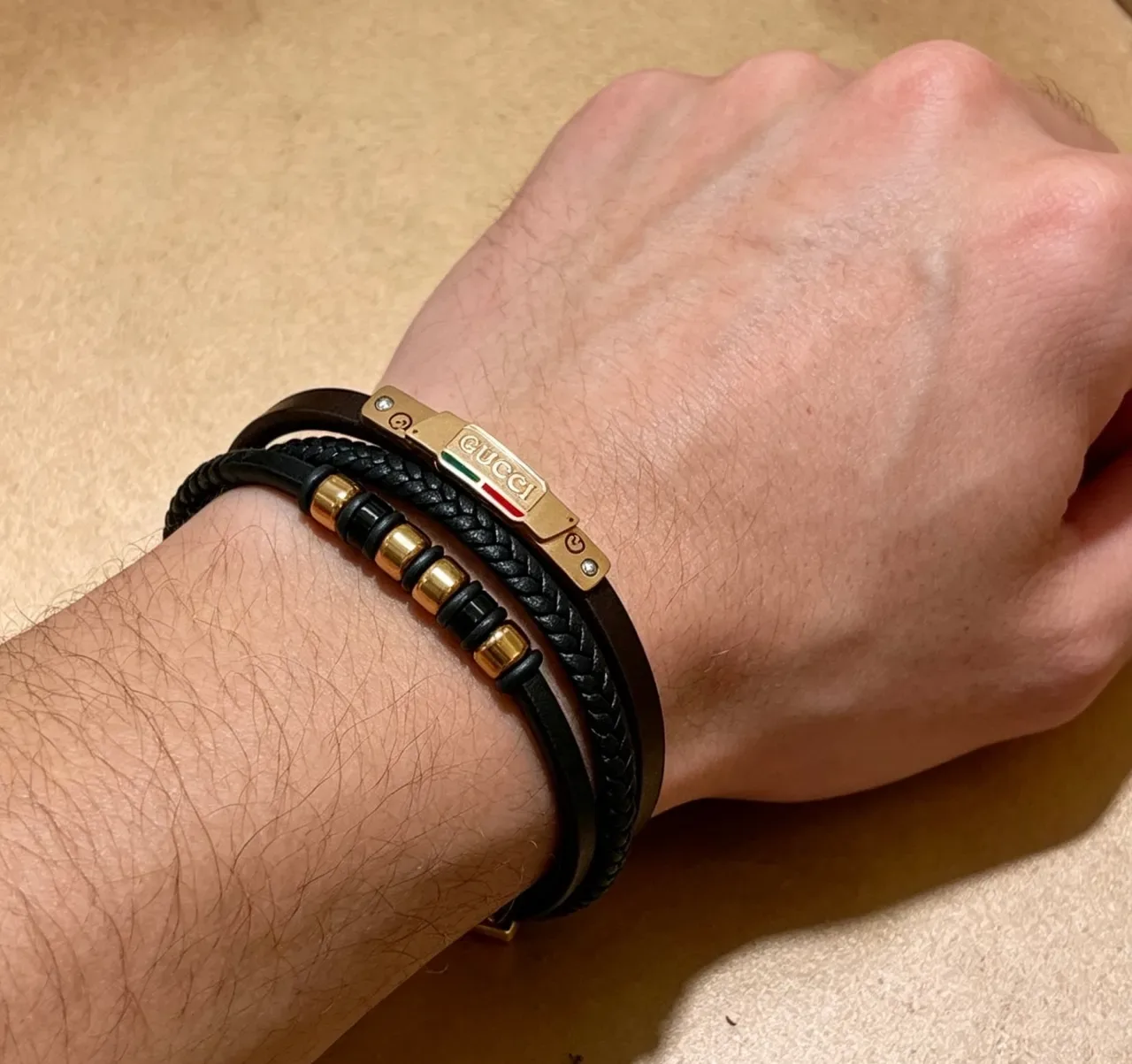 Gucci Bracelet en Cordon Tressé et Cuir avec Double Enroulement 5