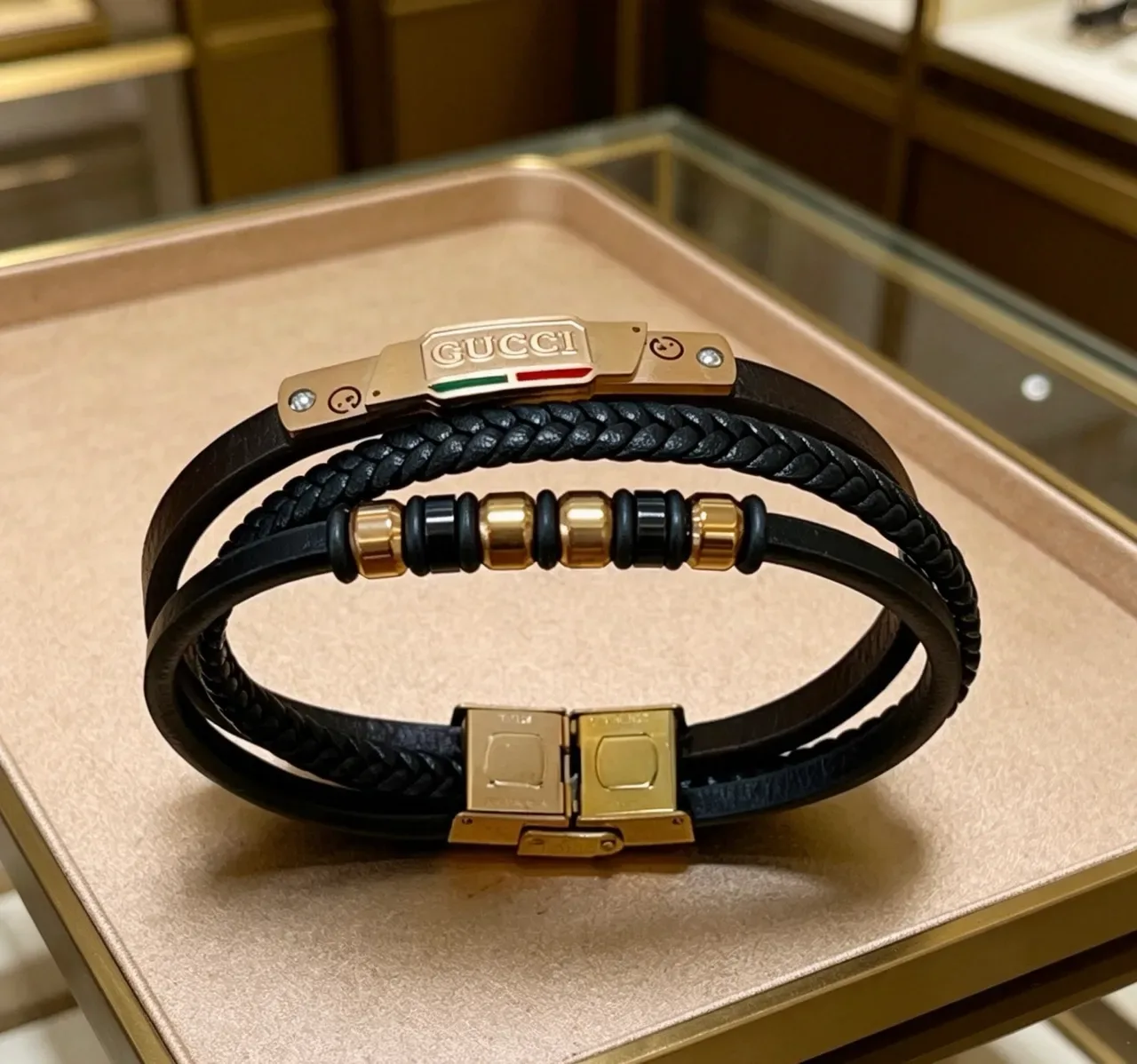 Gucci Bracelet en Cordon Tressé et Cuir avec Double Enroulement 6