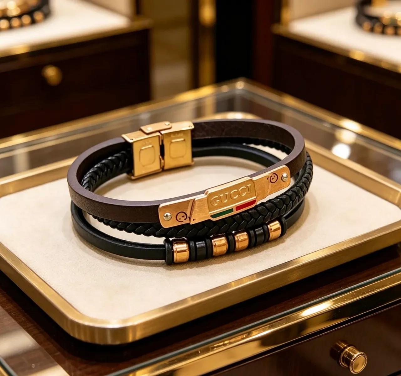 Gucci Bracelet en Cordon Tressé et Cuir avec Double Enroulement 7