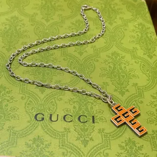 Gucci Enamel Interlocking G Cross Pendant Necklace