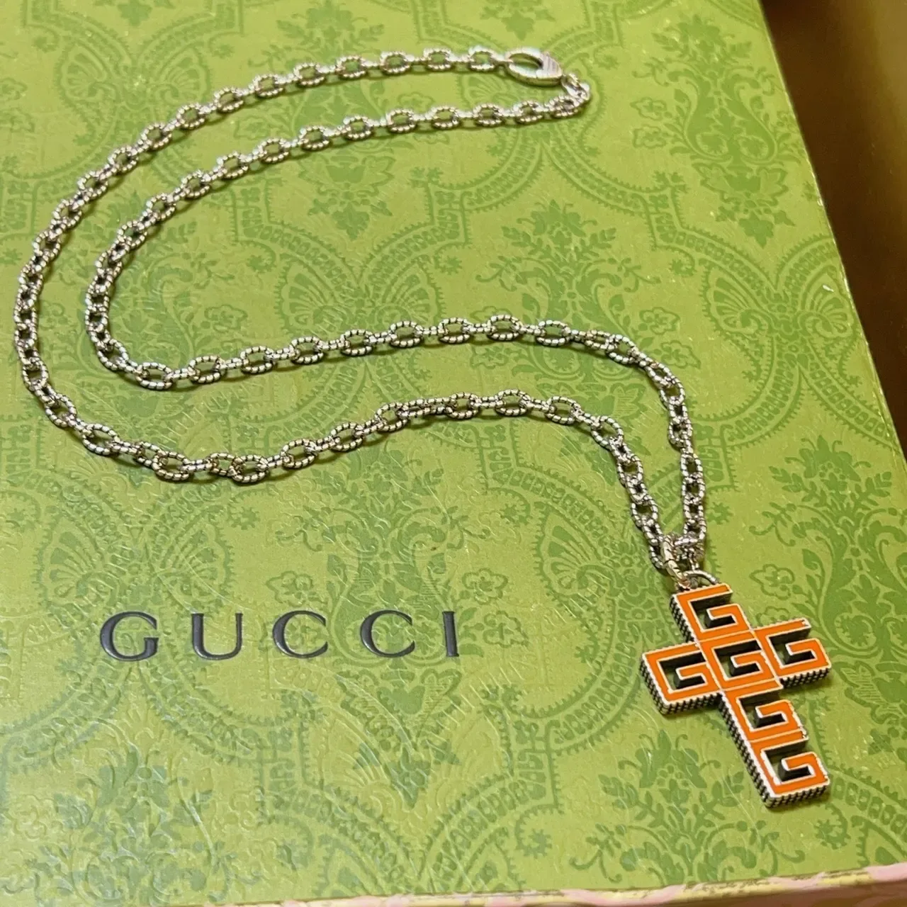 Gucci Enamel Interlocking G Cross Pendant Necklace 3