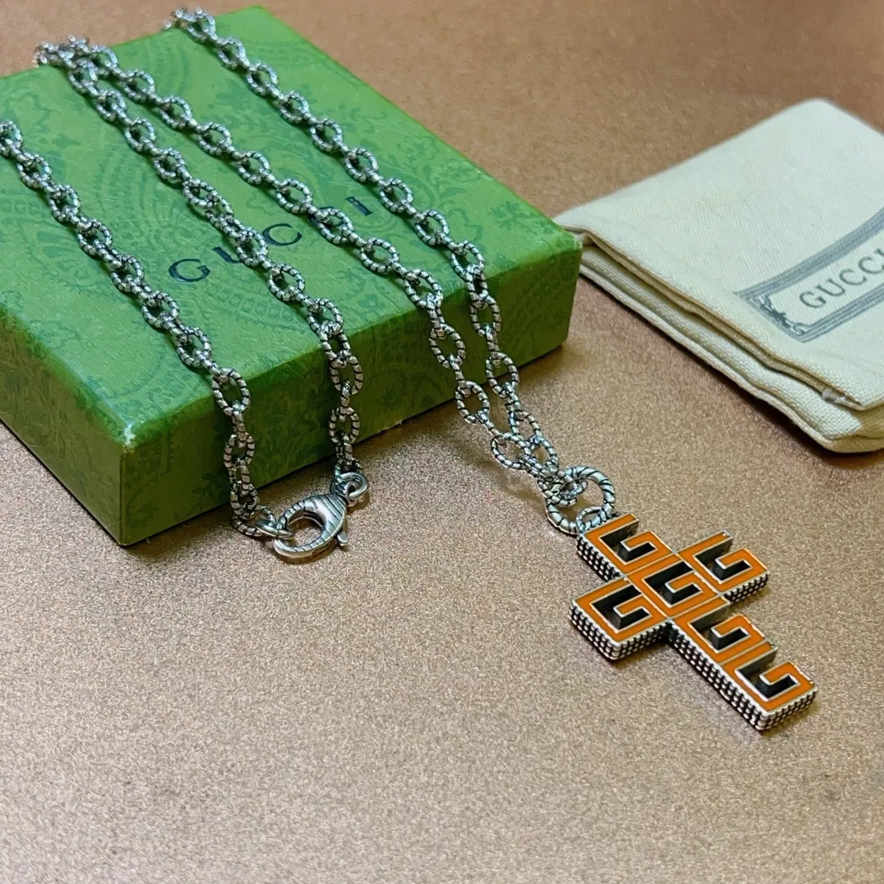 Gucci Enamel Interlocking G Cross Pendant Necklace 4