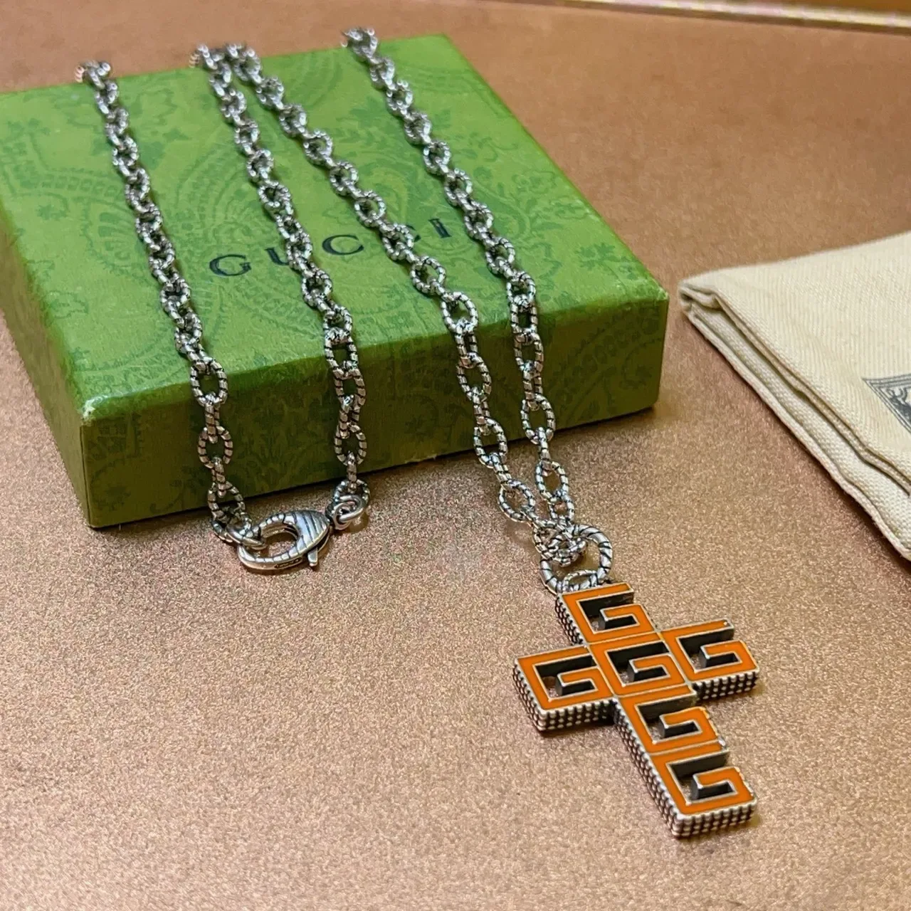 Gucci Enamel Interlocking G Cross Pendant Necklace 6