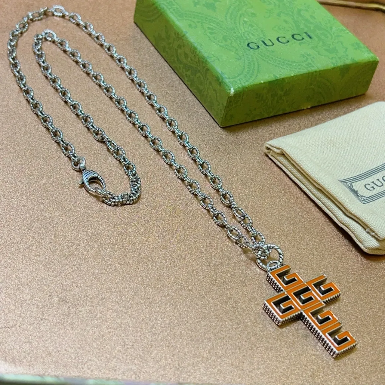 Gucci Enamel Interlocking G Cross Pendant Necklace 7