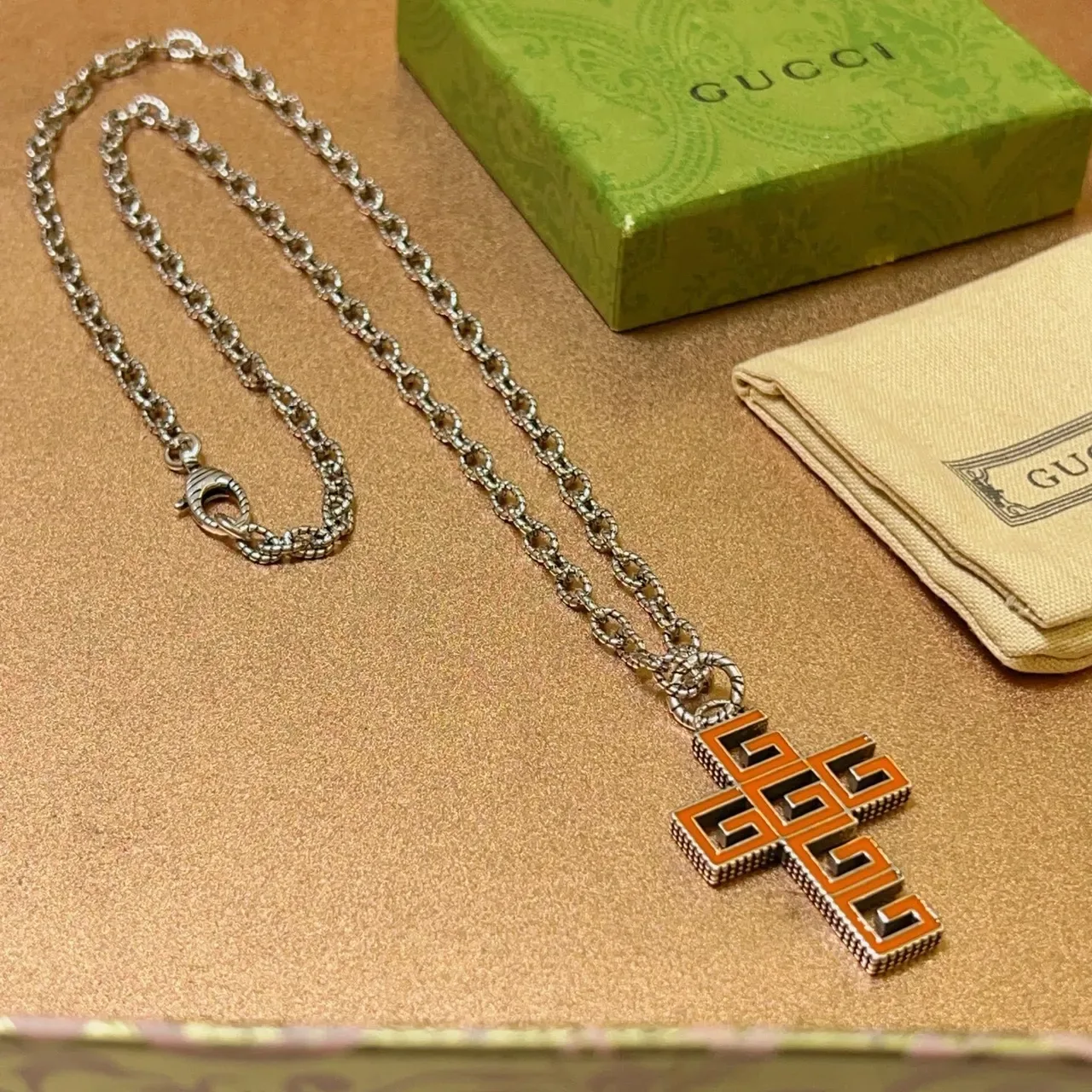 Gucci Enamel Interlocking G Cross Pendant Necklace 9