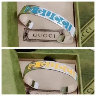 Gucci Enamel Logo Cuff Blue Silver Open Bracelet