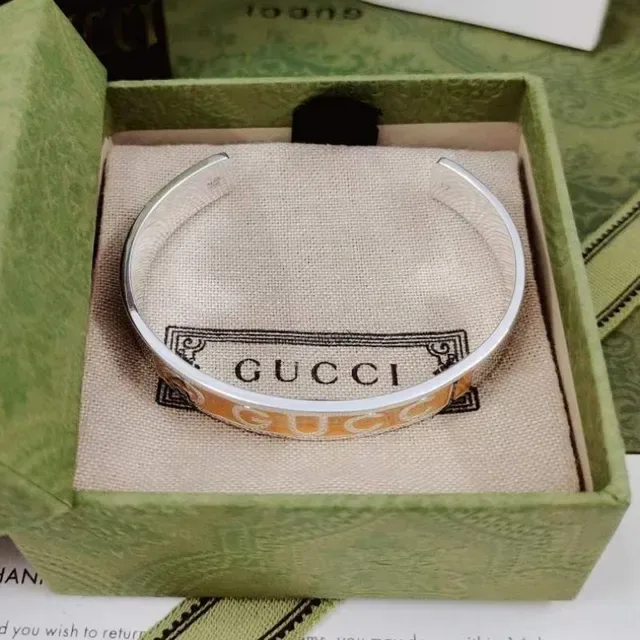 Gucci Enamel Logo Cuff Blue Silver Open Bracelet 2