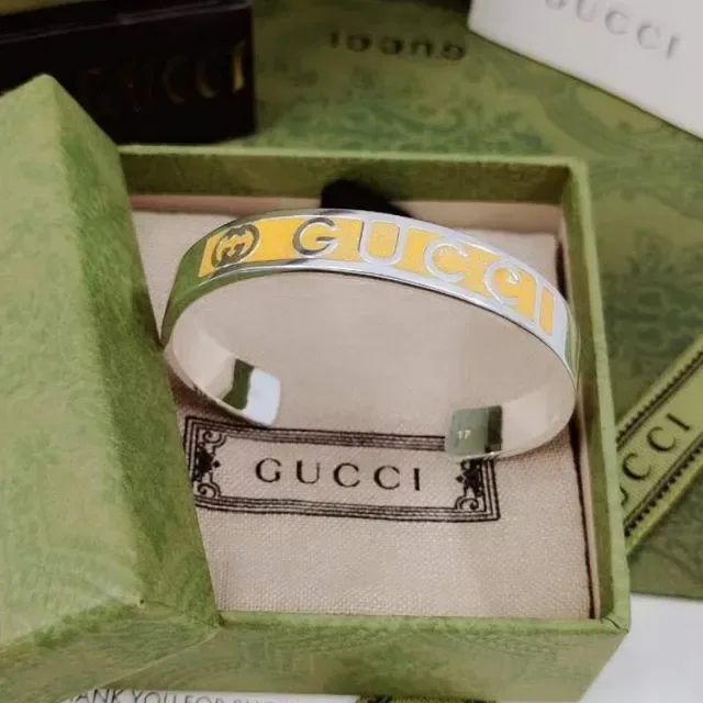 Gucci Enamel Logo Cuff Blue Silver Open Bracelet 3