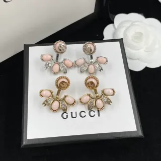 Gucci Floral Fan Pink Cabochon Crystal Earrings