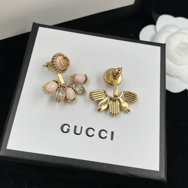 Gucci Floral Fan Pink Cabochon Crystal Earrings 3