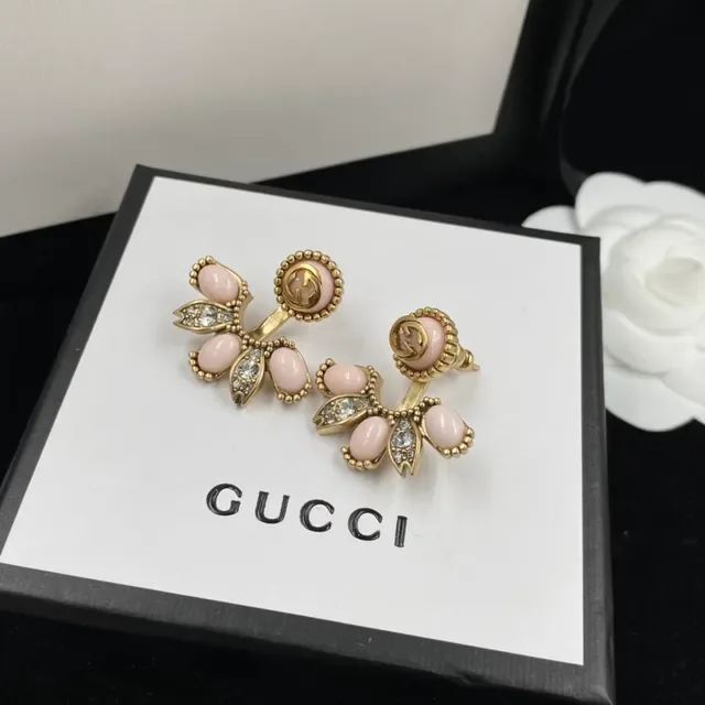 Gucci Floral Fan Pink Cabochon Crystal Earrings 6