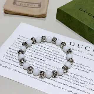 Gucci GG Marmont Pulsera de cuentas Blanco Plateado Motivo G Interlocking Pulsera