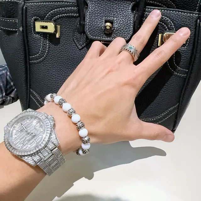 Gucci GG Marmont Pulsera de cuentas Blanco Plateado Motivo G Interlocking Pulsera 2