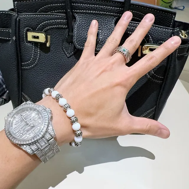 Gucci GG Marmont Pulsera de cuentas Blanco Plateado Motivo G Interlocking Pulsera 5