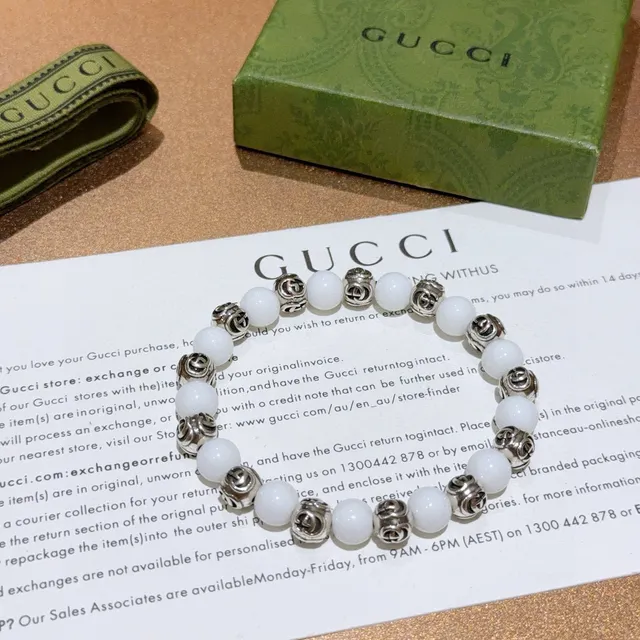 Gucci GG Marmont Pulsera de cuentas Blanco Plateado Motivo G Interlocking Pulsera 6