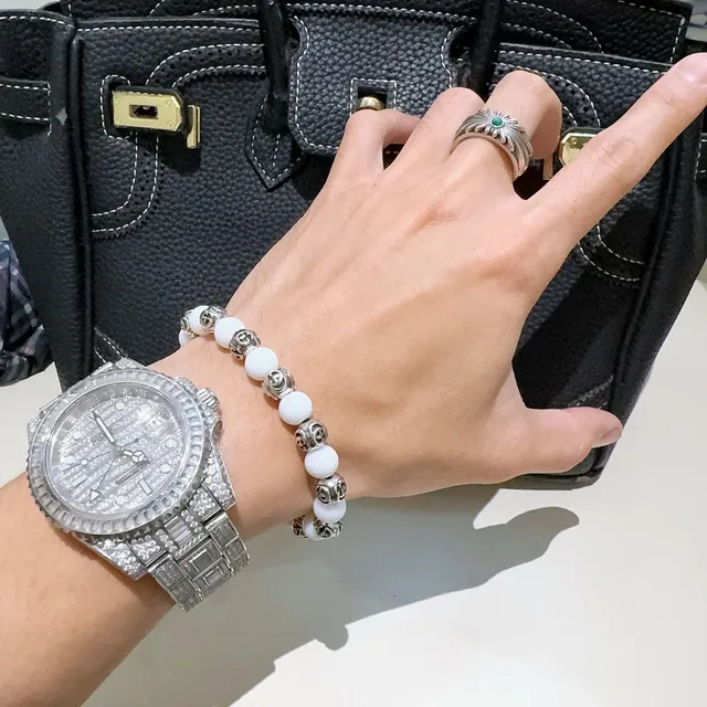 Gucci GG Marmont Pulsera de cuentas Blanco Plateado Motivo G Interlocking Pulsera 8