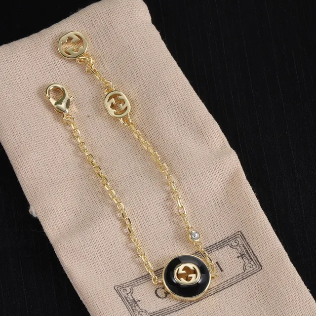 Gucci GG Marmont Black Gold Circular Enamel Disc Interlocking G Logo Necklace 4