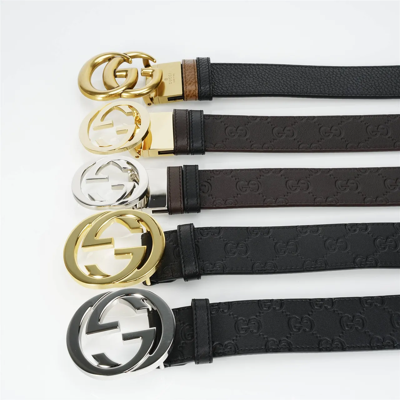 Gucci GG Marmont Noir Or embossé Monogram boucle G interlock Ceinture en cuir 2