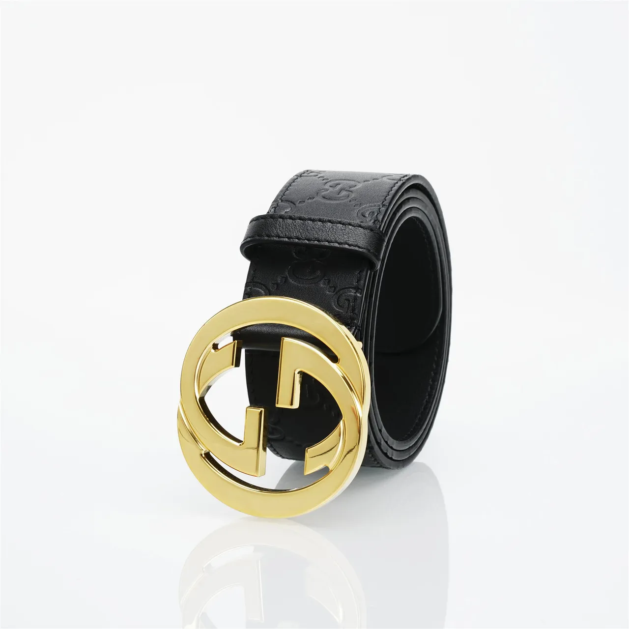 Gucci GG Marmont Noir Or embossé Monogram boucle G interlock Ceinture en cuir 6