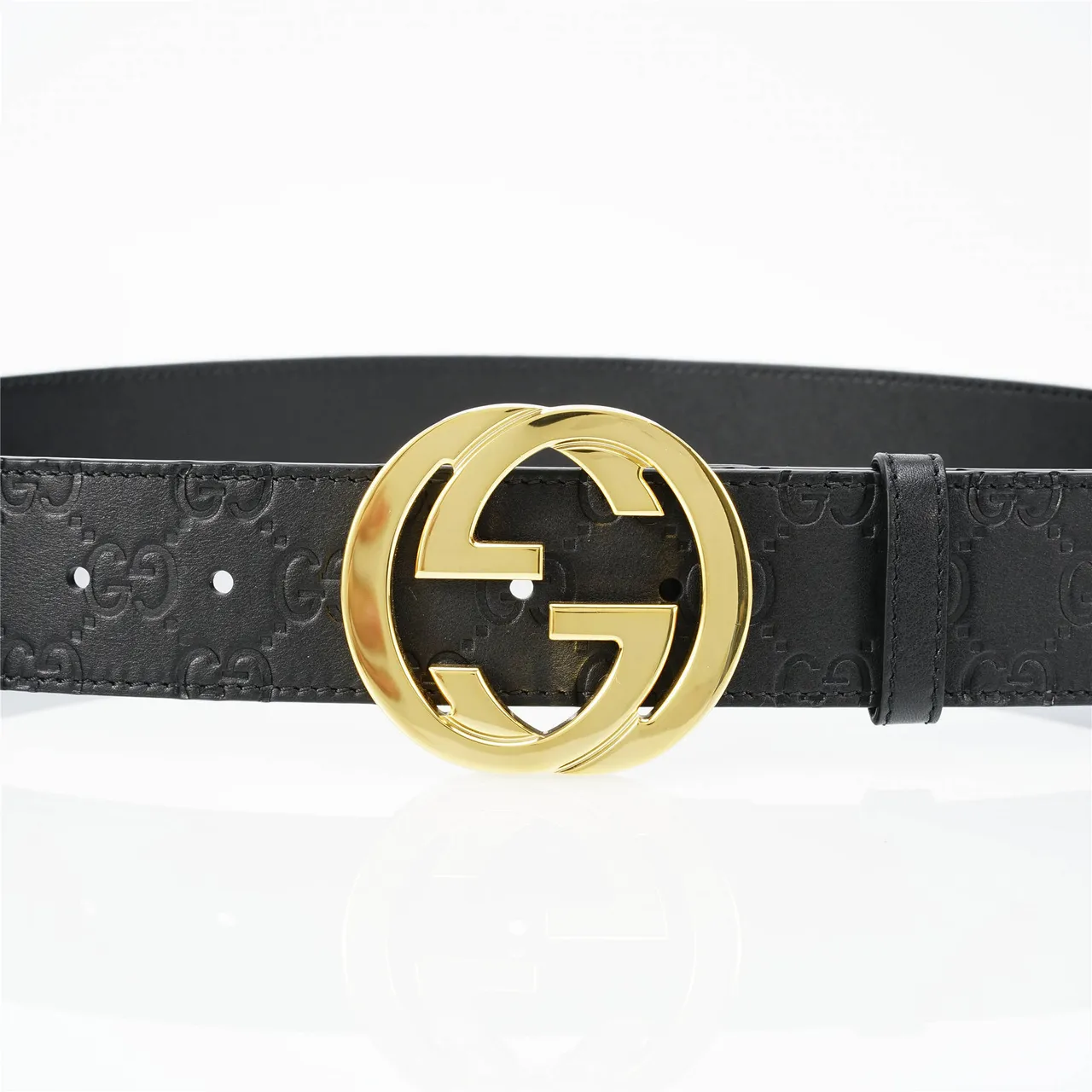 Gucci GG Marmont Noir Or embossé Monogram boucle G interlock Ceinture en cuir 8