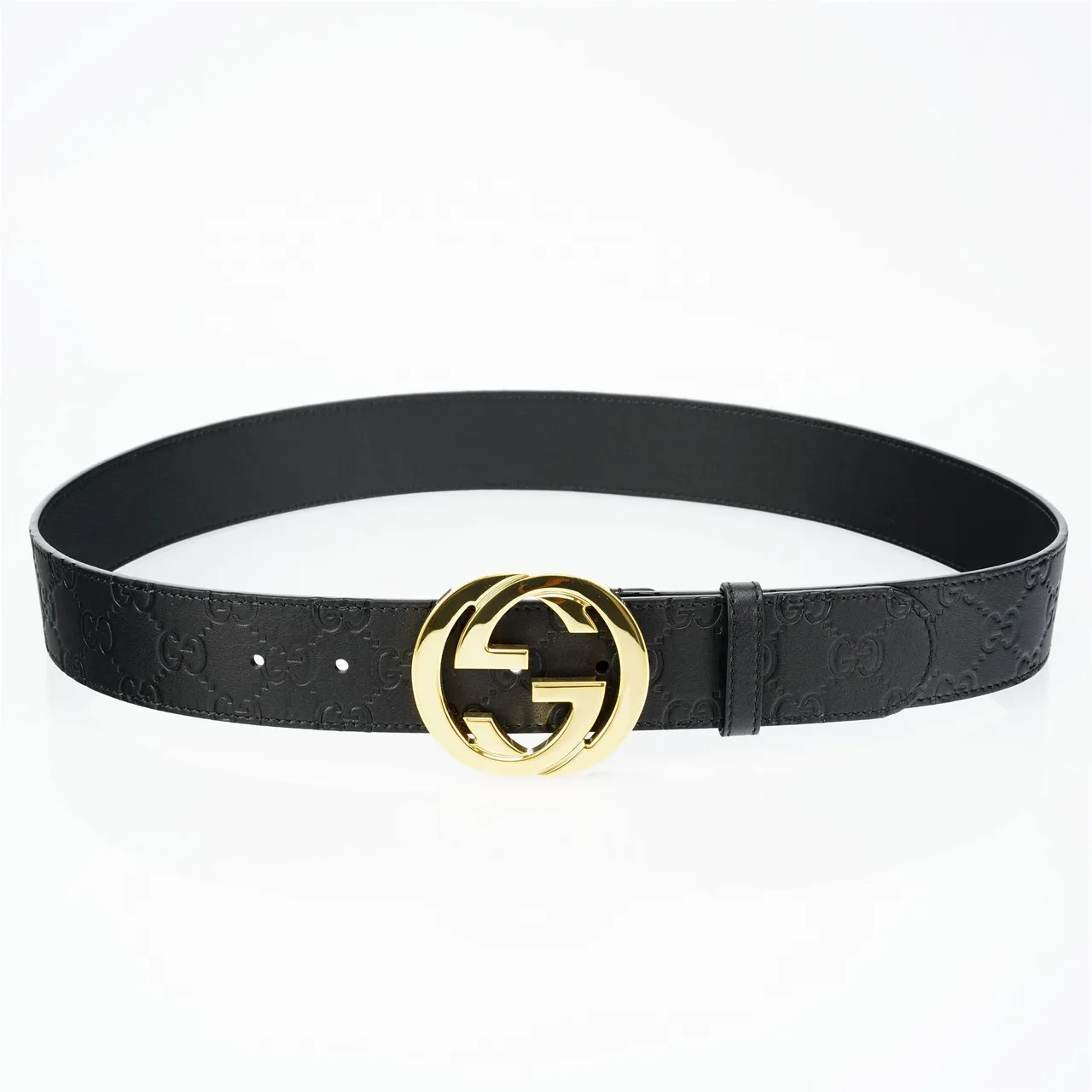 Gucci GG Marmont Noir Or embossé Monogram boucle G interlock Ceinture en cuir 9