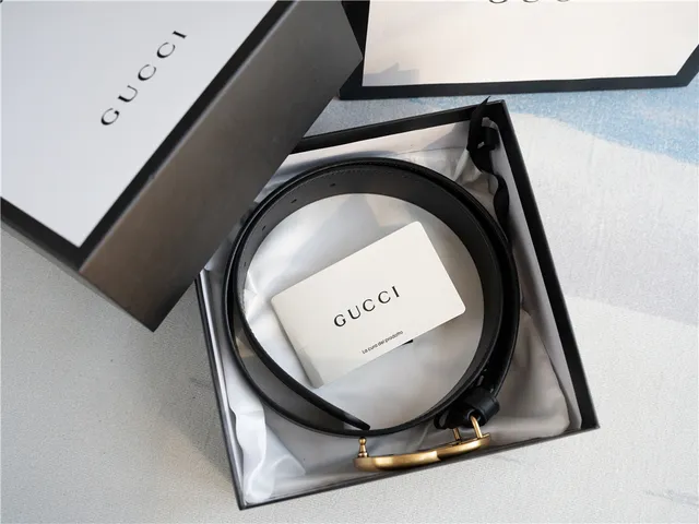 Gucci GG Marmont Black Gold Interlocking G Buckle Smooth Leather Belt 3