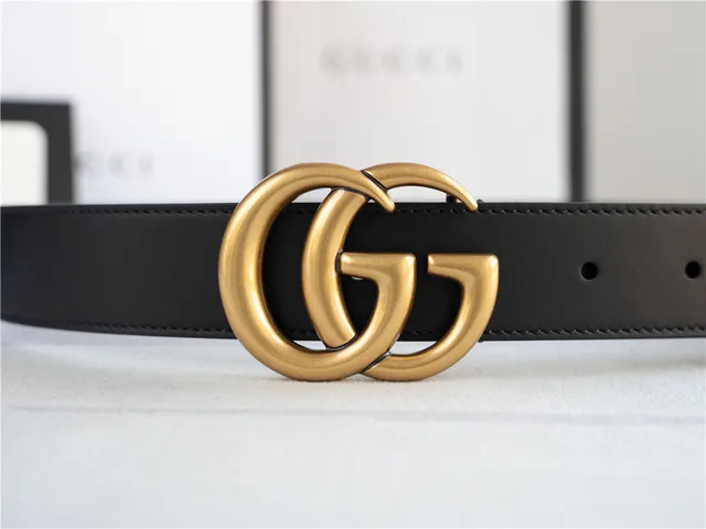 Gucci GG Marmont Black Gold Interlocking G Buckle Smooth Leather Belt 6