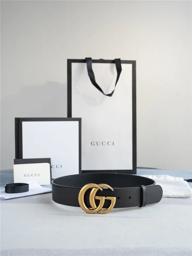 Gucci GG Marmont Black Gold Interlocking G Buckle Smooth Leather Belt 7