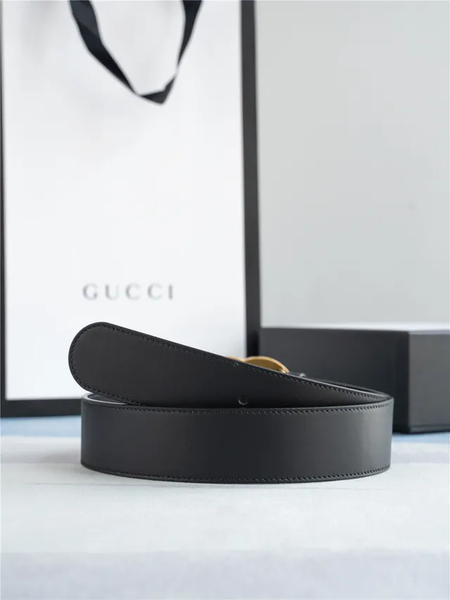 Gucci GG Marmont Black Gold Interlocking G Buckle Smooth Leather Belt 8