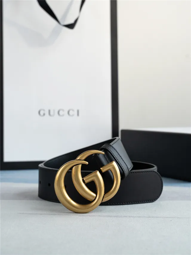 Gucci GG Marmont Black Gold Interlocking G Buckle Smooth Leather Belt 9