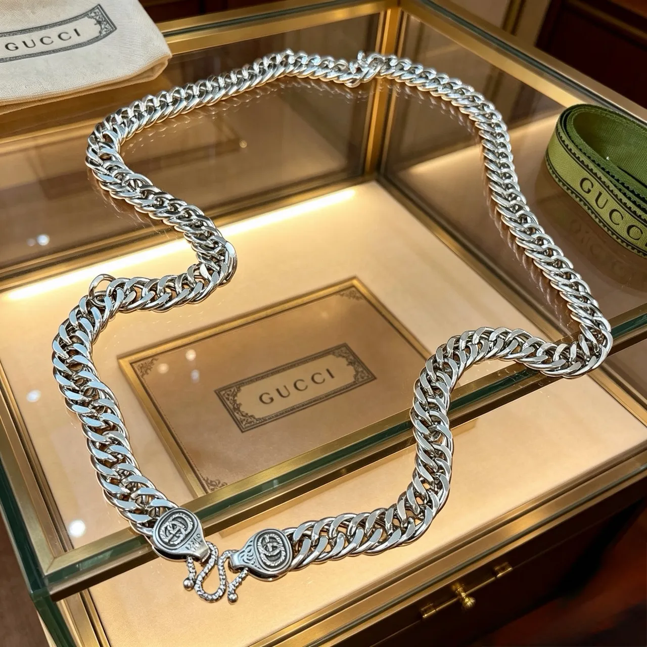 Gucci GG Marmont Collier Chaîne Argent Lourd Chaîne Curb-Link Poli Collier 3