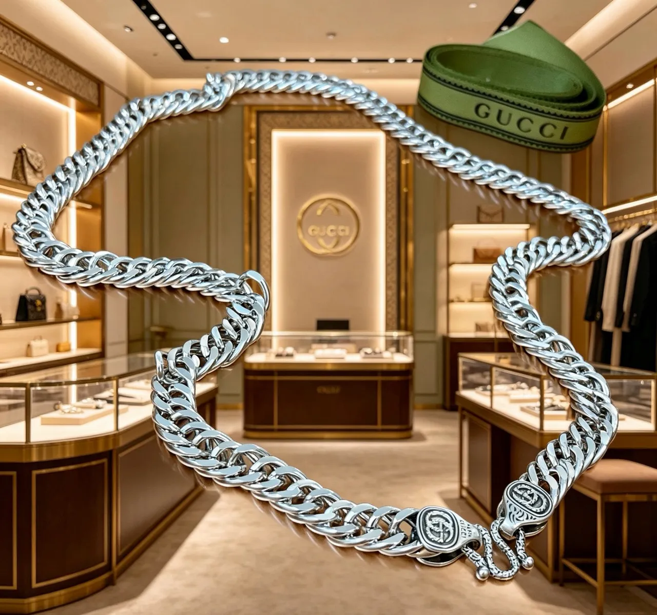 Gucci GG Marmont Collier Chaîne Argent Lourd Chaîne Curb-Link Poli Collier 6