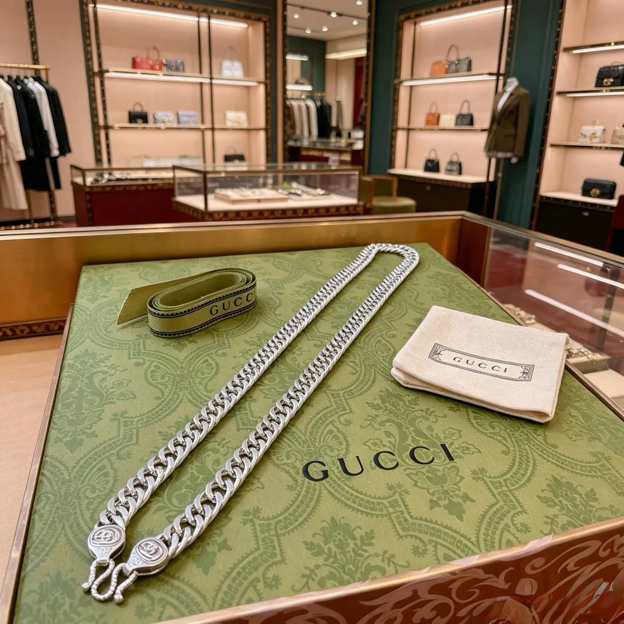 Gucci GG Marmont Collier Chaîne Argent Lourd Chaîne Curb-Link Poli Collier 9