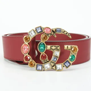 Gucci GG Marmont ক্রিস্টাল দিয়ে সজানো Red Leather Belt