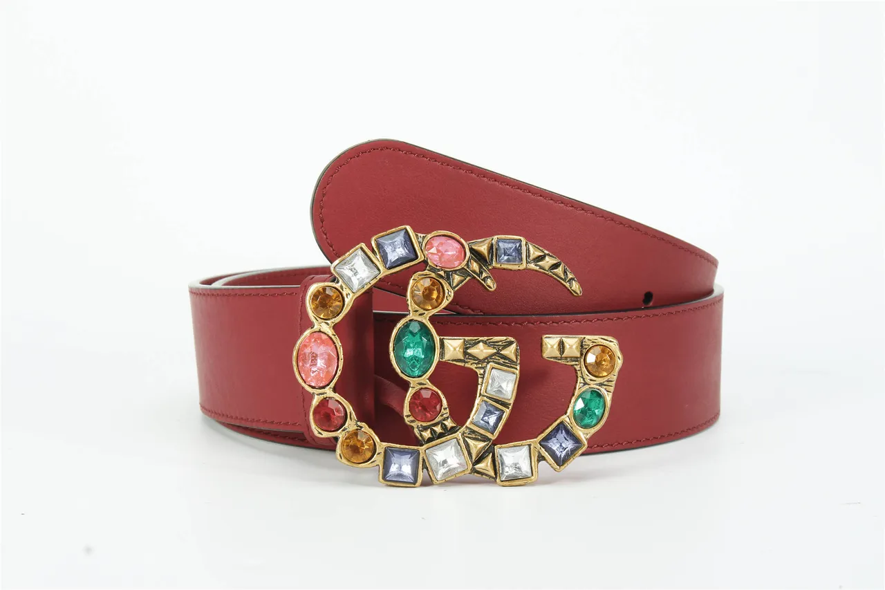 Gucci GG Marmont Crystal-Embellished Red Leather Belt 2