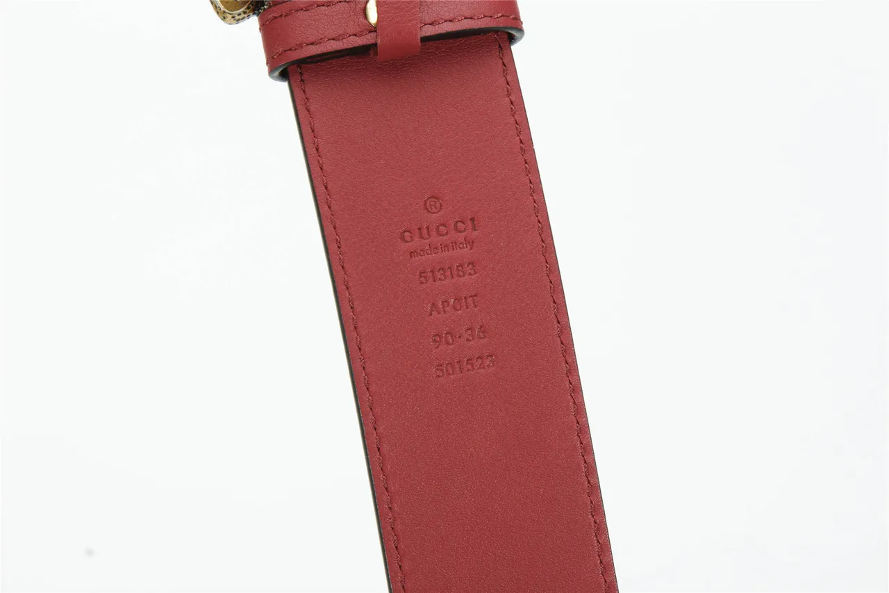 Gucci GG Marmont Crystal-Embellished Red Leather Belt 3