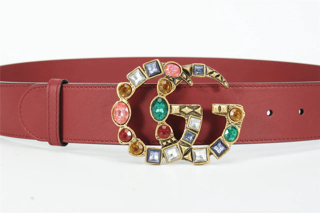 Gucci GG Marmont Crystal-Embellished Red Leather Belt 4