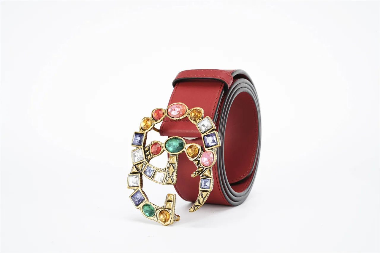Gucci GG Marmont Crystal-Embellished Red Leather Belt 10