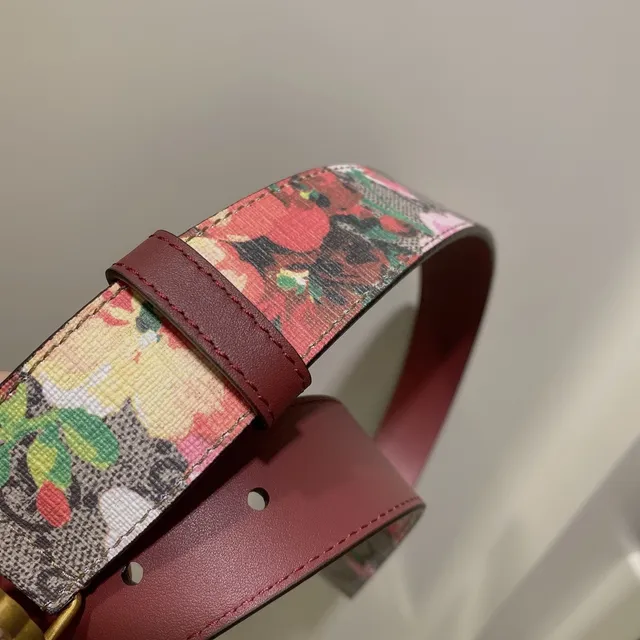 Gucci GG Marmont حزام جلدي مطبوع بزهور وبكل لؤلؤ 3